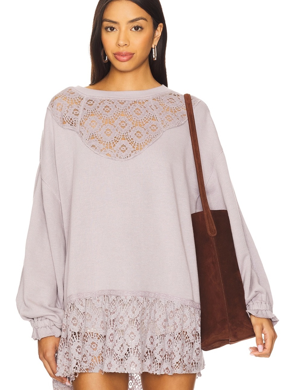 Free People Belle Sweatshirt Crew Neck Oversize Pullover Ruffle Dress